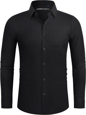 Slim Fit Long Sleeve Dress Shirt for Men - Casual, Wrinkle-Free, Muscle Fit